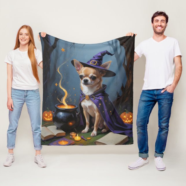 Chihuahua Dog Whimsical Halloween Painting Fleece Blanket (In Situ)