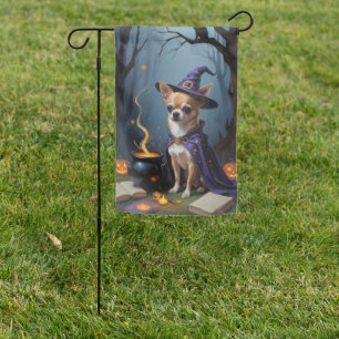 Chihuahua Dog Whimsical Halloween Painting Garden Flag