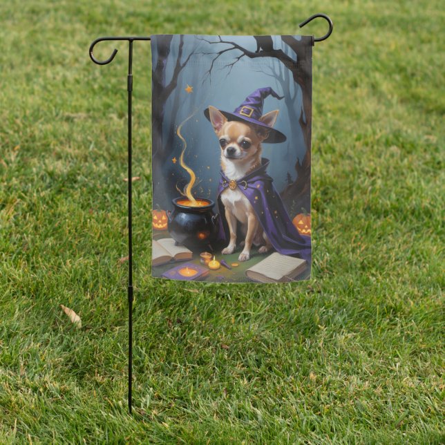 Chihuahua Dog Whimsical Halloween Painting Garden Flag (In SItu)