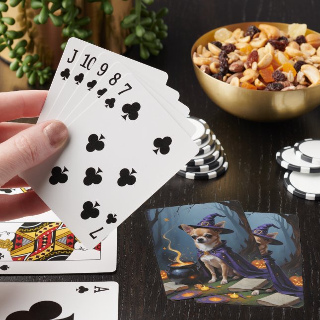 Chihuahua Dog Whimsical Halloween Painting Poker Cards (In Situ)