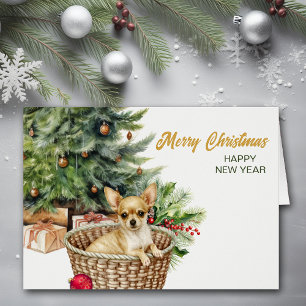 Chihuahua Dog Wicker Basket Christmas Cards