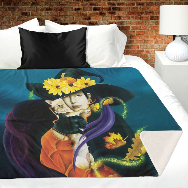 Chihuahua Dog Witch Halloween Sherpa Blanket (Creator Uploaded)