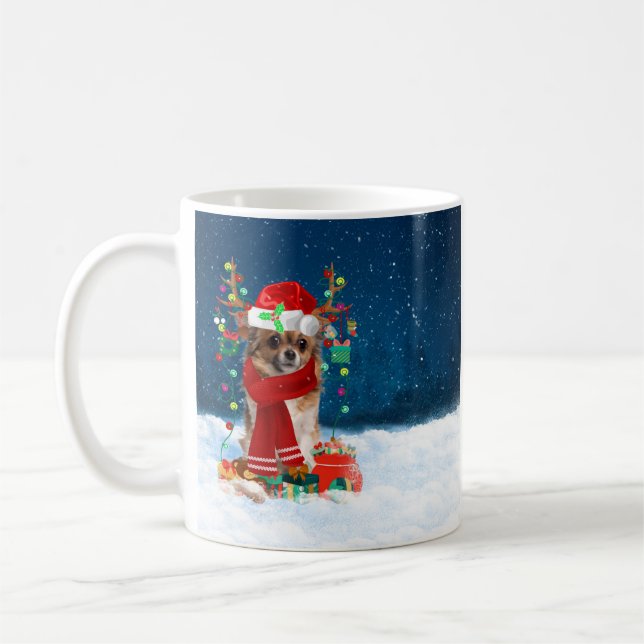Chihuahua dog with Christmas gifts  Coffee Mug (Left)