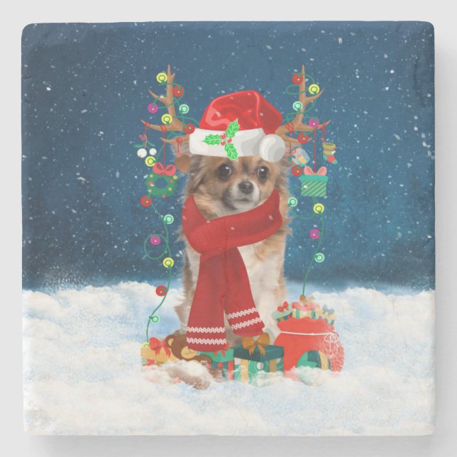 Chihuahua dog with Christmas gifts  Stone Coaster (Front)