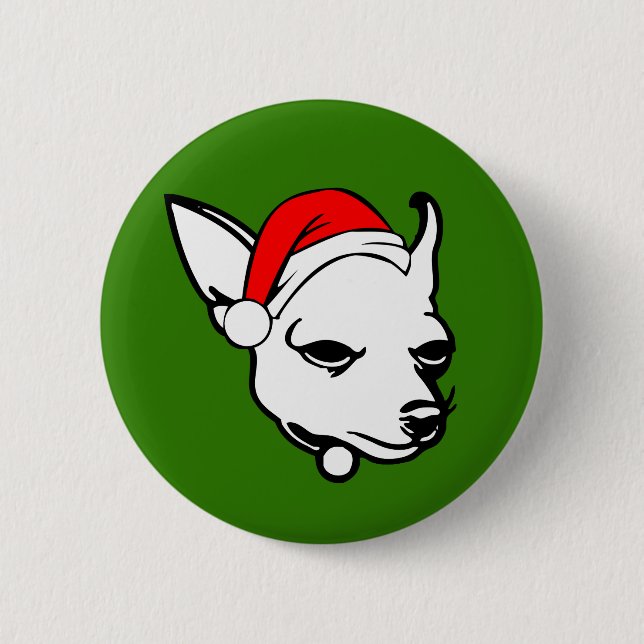 Chihuahua Dog with Christmas Santa Hat Pinback Button (Front)
