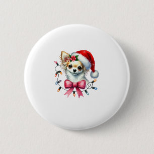 Chihuahua Dog With Coquette Bow Christmas Matching Button