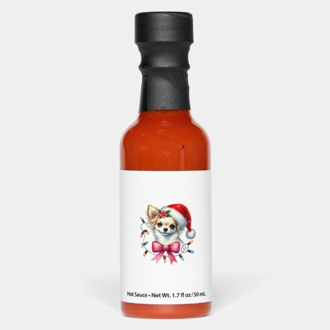 Chihuahua Dog With Coquette Bow Christmas Matching Hot Sauces (Front)