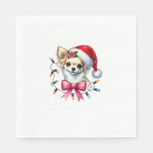 Chihuahua Dog With Coquette Bow Christmas Matching Napkins