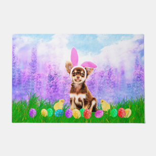 Chihuahua Dog with Easter Eggs Bunny Chicks Doormat