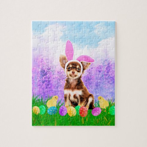 Chihuahua Dog with Easter Eggs Bunny Chicks Jigsaw Puzzle