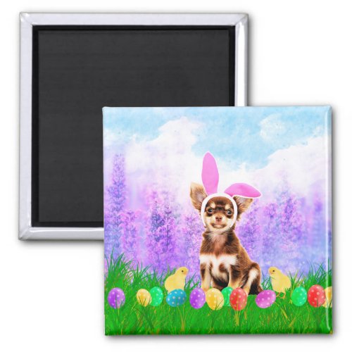 Chihuahua Dog with Easter Eggs Bunny Chicks Magnet