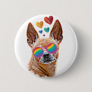 Chihuahua Dog with Hearts Valentine's Day Button
