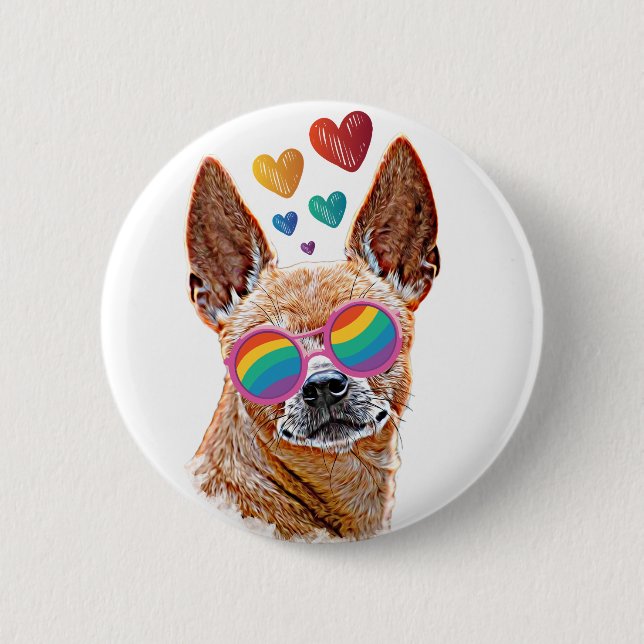 Chihuahua Dog with Hearts Valentine's Day Button (Front)