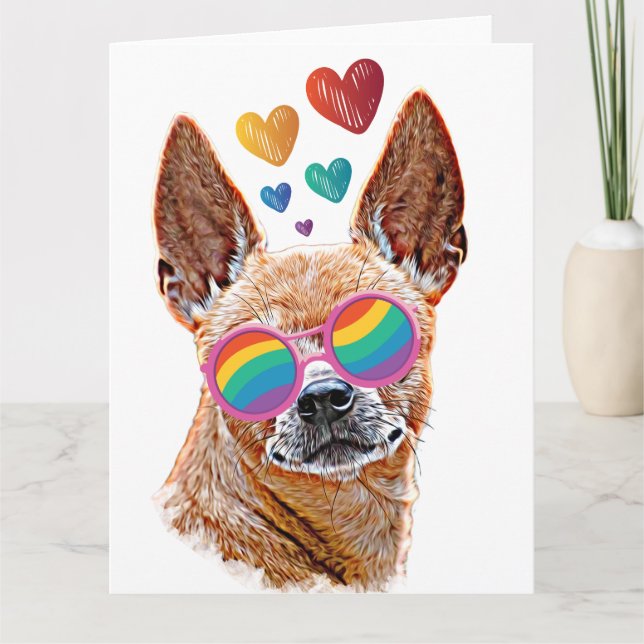 Chihuahua Dog with Hearts Valentine's Day  Card (Front)