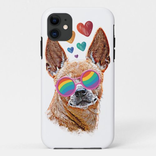 Chihuahua Dog with Hearts Valentines Day  iPhone 11 Case