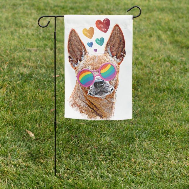 Chihuahua Dog with Hearts Valentine's Day Garden Flag (In SItu)