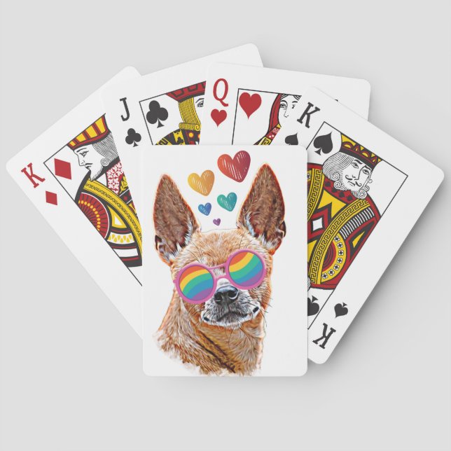 Chihuahua Dog with Hearts Valentine's Day  Poker Cards (Back)