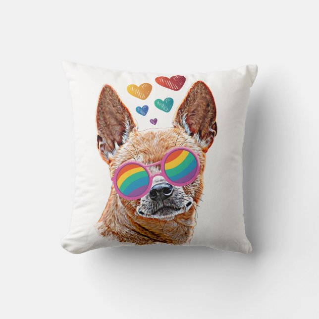 Chihuahua Dog with Hearts Valentine's Day Throw Pillow (Front)