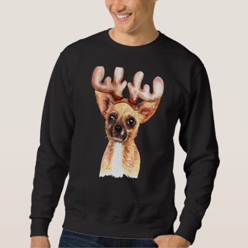Chihuahua Dog With Reindeer Antler Watercolor Sweatshirt