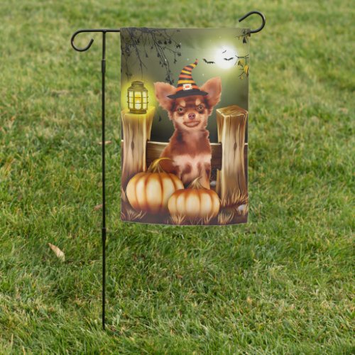 Chihuahua Dog with Witch Hat Halloween Gift Idea Garden Flag