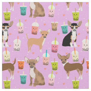 Chihuahua dogs bubble tea purple fabric