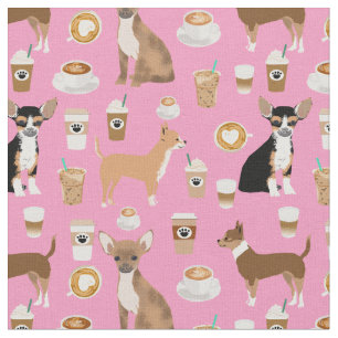 Chihuahua dogs coffee pink fabric