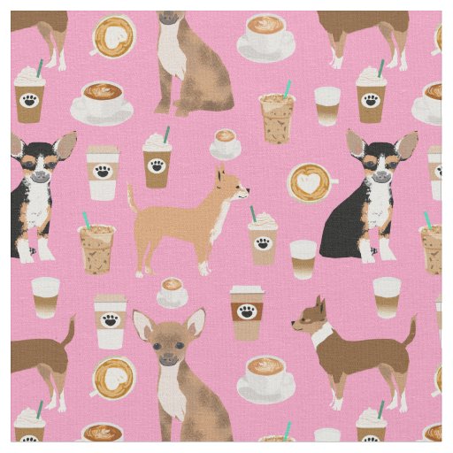 Chihuahua dogs coffee pink fabric
