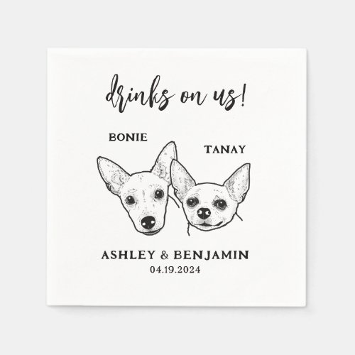 Chihuahua Dogs Faces Pet Drinks on Us Wedding  Napkins