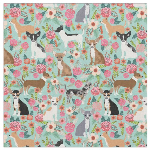 Chihuahua dogs florals mint fabric