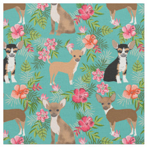 Chihuahua dogs hibiscus tropical fabric