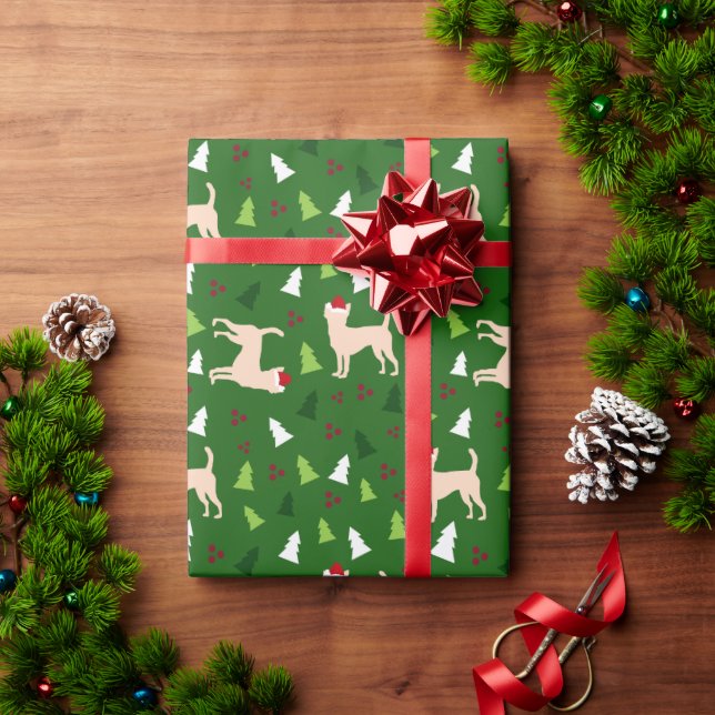 Chihuahua Dogs in Santa Hats Christmas GREEN Wrapping Paper (Holiday Gift)
