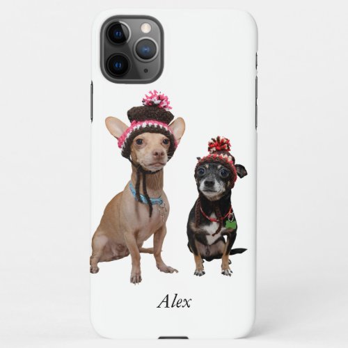 chihuahua dogs in winter hats with pom_poms iPhone 11Pro max case