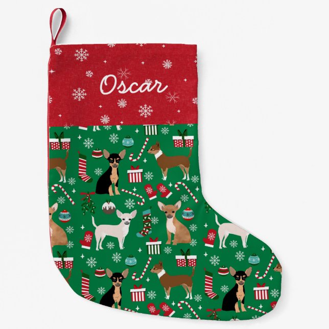 Chihuahua dogs mixed coats custom name small christmas stocking (Front)