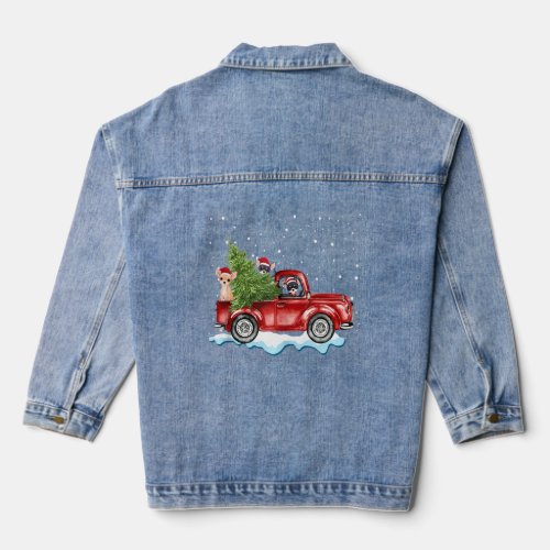 Chihuahua Dogs Ride Red Truck Christmas T Funny Xm Denim Jacket