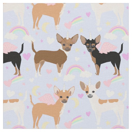 Chihuahua dogs unicorn pastel rainbow fabric