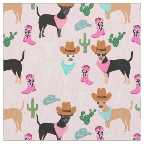 Chihuahua dogs western cowgirl pink southwest fabric