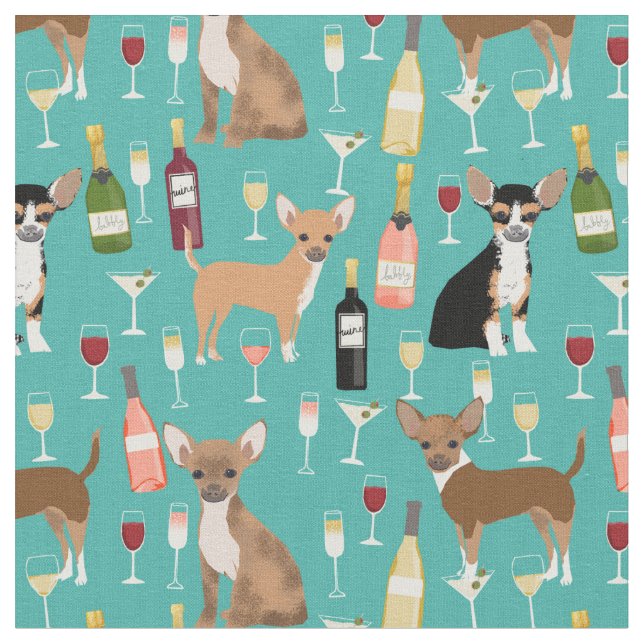 chihuahua dogs wine turquoise fabric (Close Up)