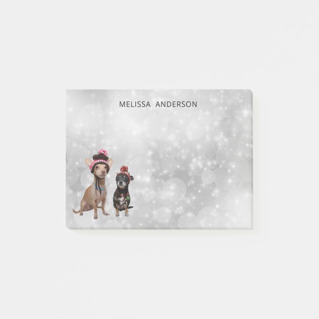Chihuahua dogs winter hats portrait post-it notes (Front)