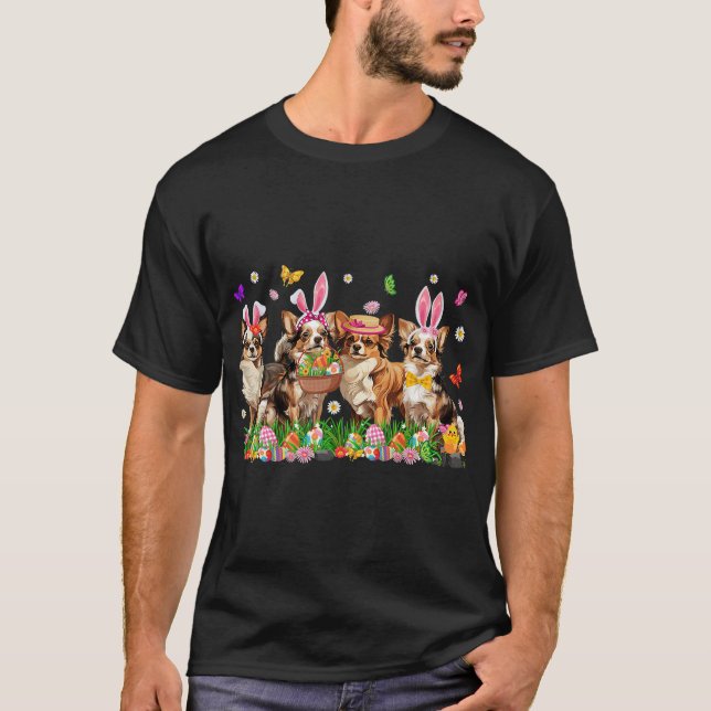 Chihuahua Dogs With Bunny Ears Egg Basket Easter T-Shirt (Front)