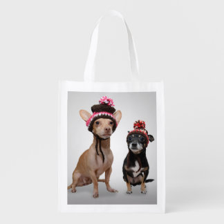 Chihuahua Dogs With Hats Photo Reusable Grocery Bag
