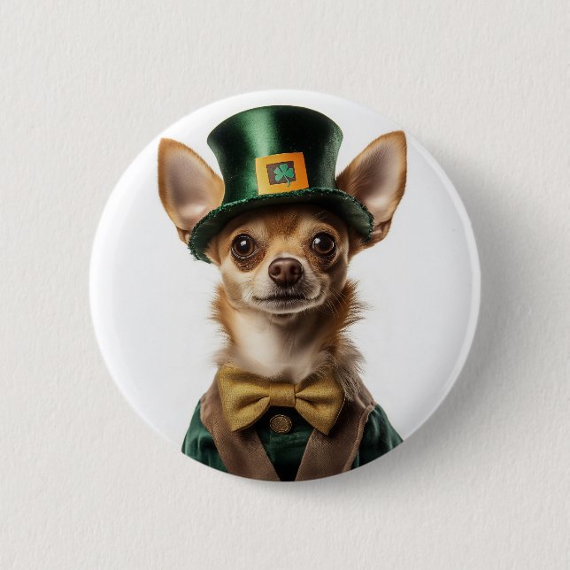 Chihuahua Dressed Leprechaun St. Patrick’s Day Button (Front)