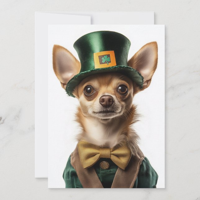 Chihuahua Dressed Leprechaun St. Patrick’s Day Invitation (Front)