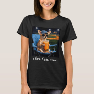 Chihuahua drink iced coffee baseball field live T-Shirt