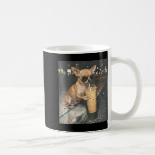 Chihuahua drinking iced coffee funny animal meme mug