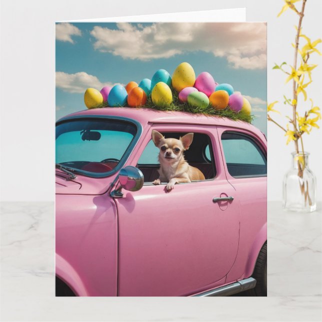 Chihuahua  Easter Eggs  Card (Yellow Flower)