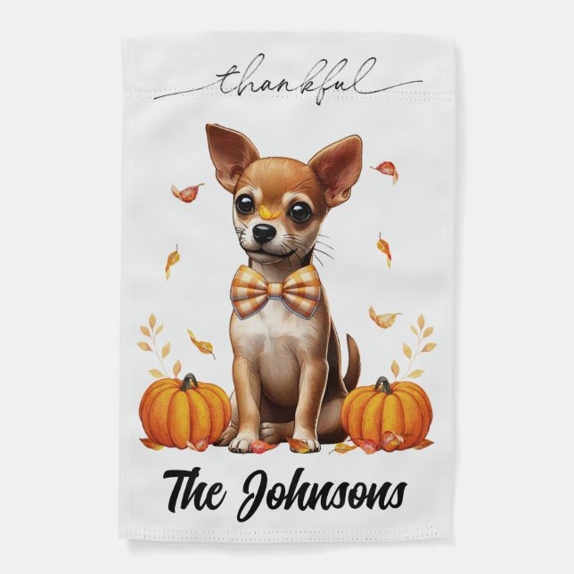Chihuahua Fall Leaves Pumpkins Thankful  Garden Flag (Front)