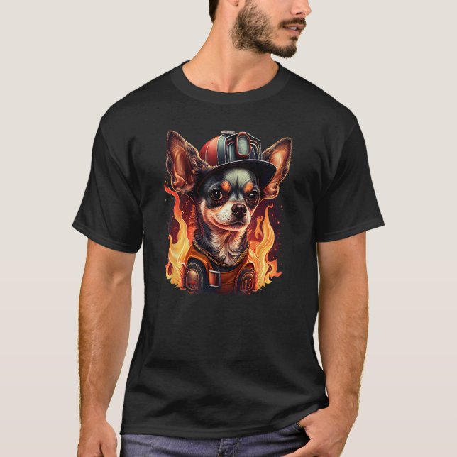 Chihuahua  Firefighter Fireman Cool Dog Men Hat Fi T-Shirt (Front)