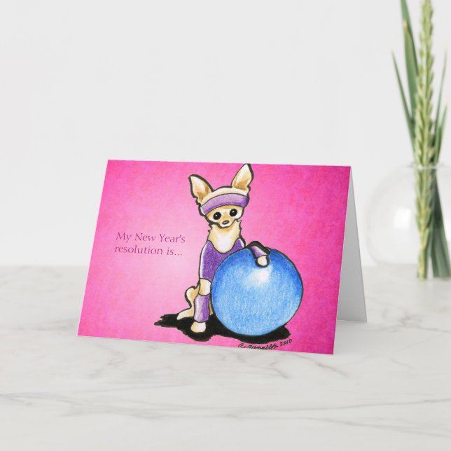 Chihuahua Fitness Humor New Year Custom Holiday Card (Front)