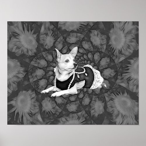 Chihuahua Floral Vintage Black And White Dog Art Poster