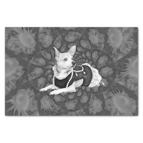 Chihuahua Floral Vintage Black And White Dog Art Tissue Paper